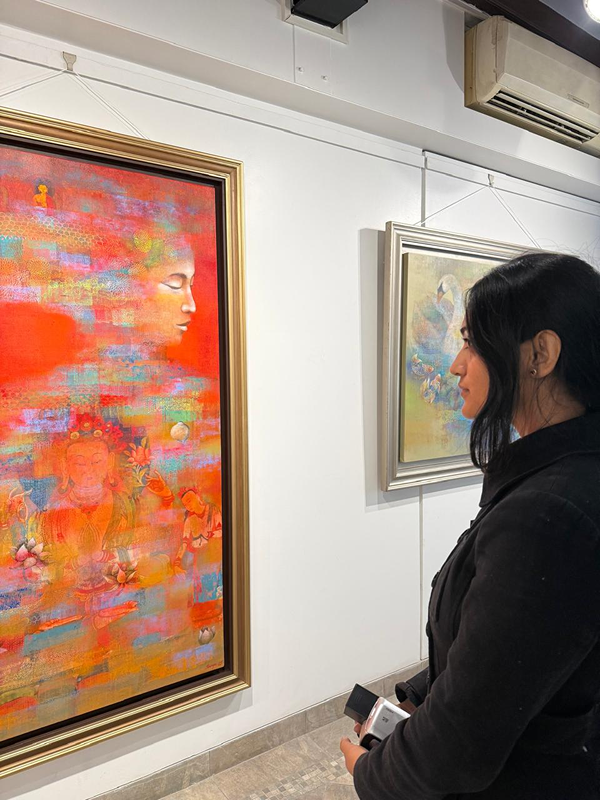 Visitor viewing Bhūmi artwork